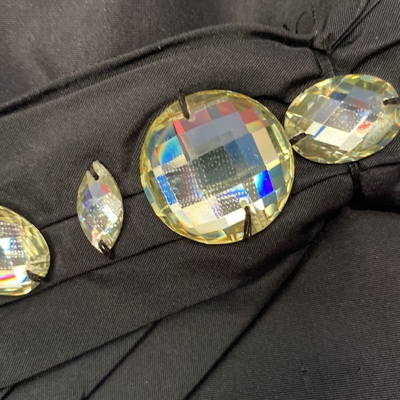 TERI JON Black Silk Taffeta Pleated Skirt with Bow & Crystals Sz 6 - Picture 5 of 9